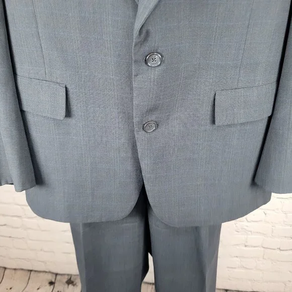 Hart Schaffner & Marx Blue Check Full Suit USA Made Jacket Size 42R Pants 34x31